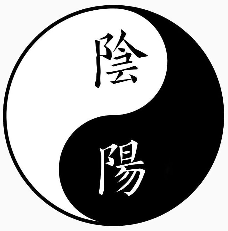simbolo do yin-yang com os seus caracteres chineses no centro da figura